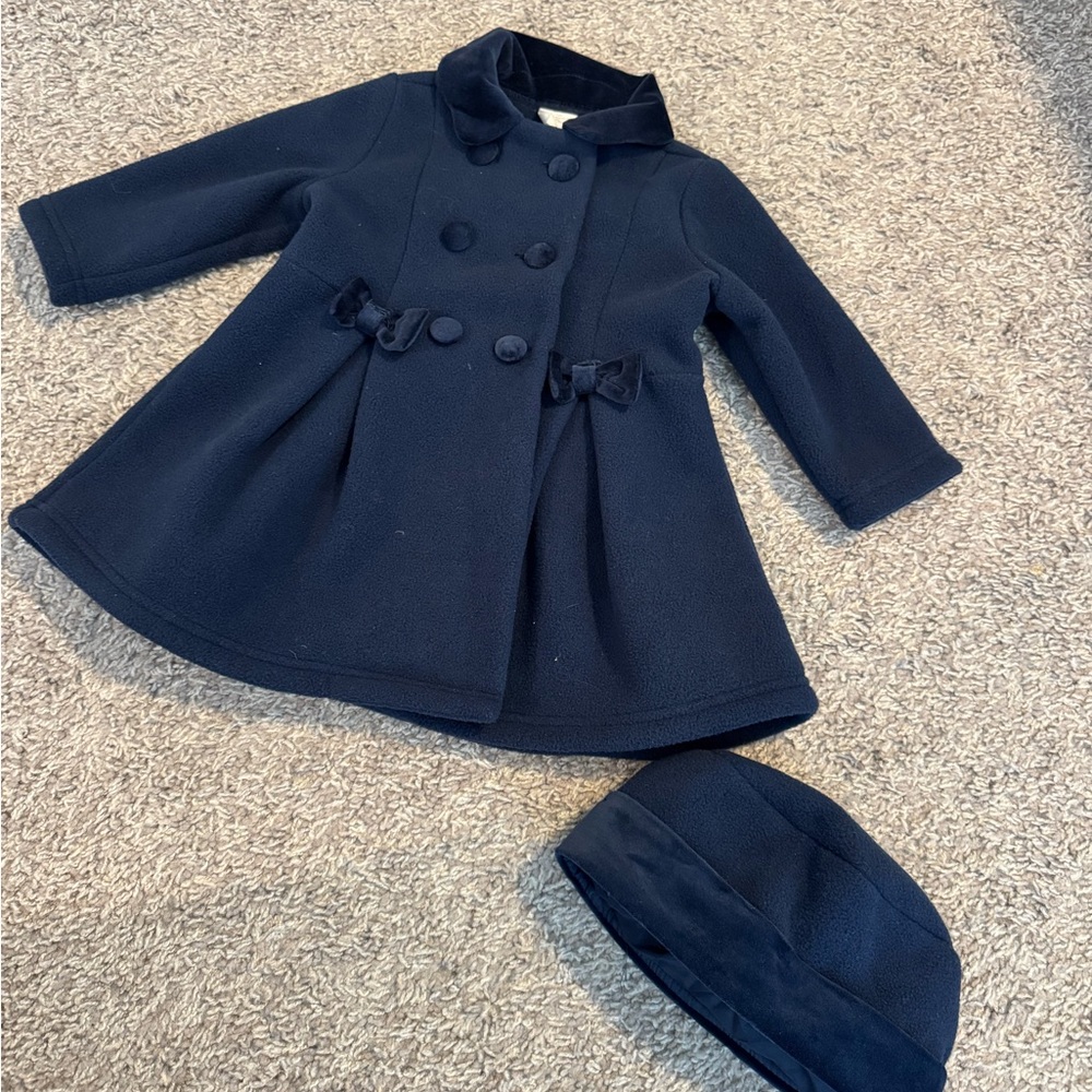 Stylish Navy Blue Coat and Hat Set